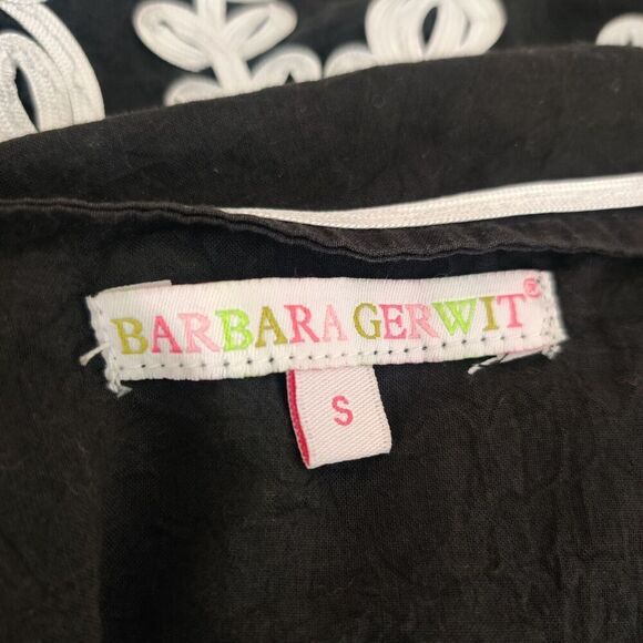 Barbara Gerwit Embroidered Tunic Top Black Cotton Side Slits - Picture 10 of 10